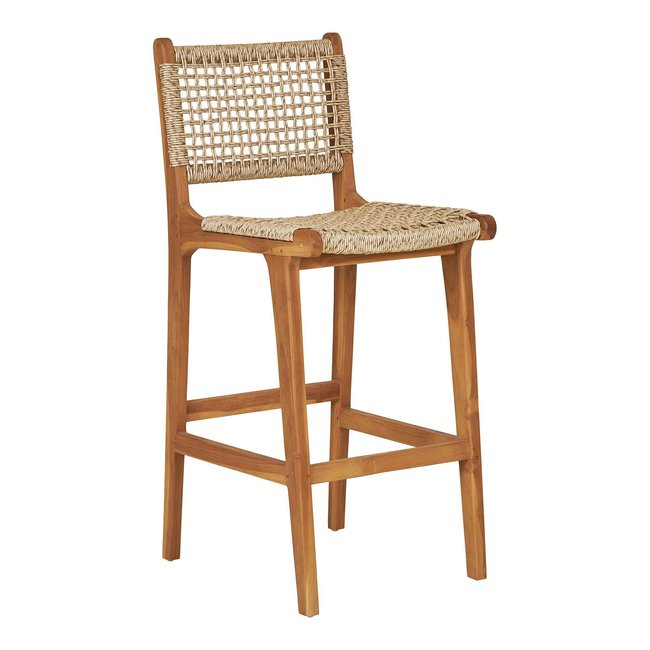 Chaise de bar jardin en teck et résine tressée MENDOZA bois naturel <span itemprop=