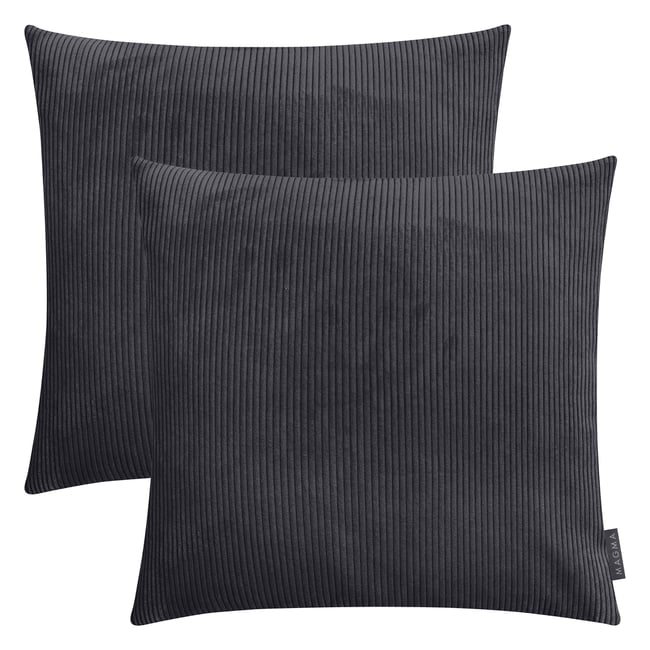 Housses de coussin velours cotelé INGA-Lot de 2 noir anthracite <span itemprop=