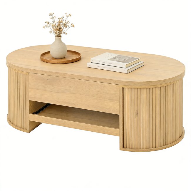 Table basse relevable panneaux courbes, CHESTNUT Couleur oak <span itemprop=