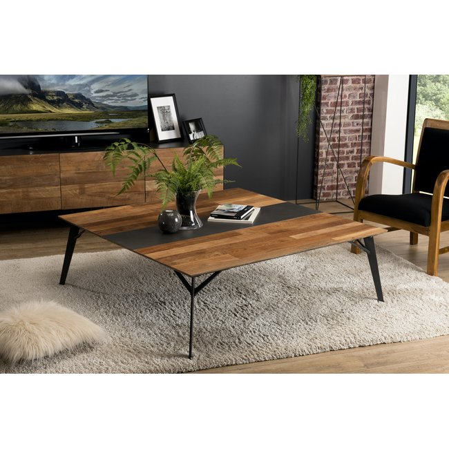 Table basse carrée 120cm en teck recyclé et centre en métal style contemporain PANAMA Couleur bois naturel <span itemprop=