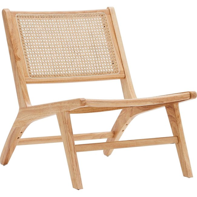 Fauteuil lounge en bois massif et cannage - ZUMA Couleur naturel <span itemprop=