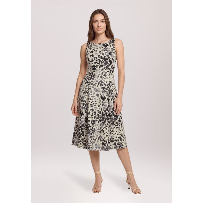Robe de cocktail à plis creux blanc/noir <span itemprop=