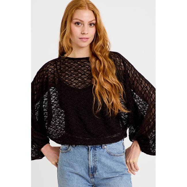 Blouse dentelle col rond manches longues - CACHE CACHE