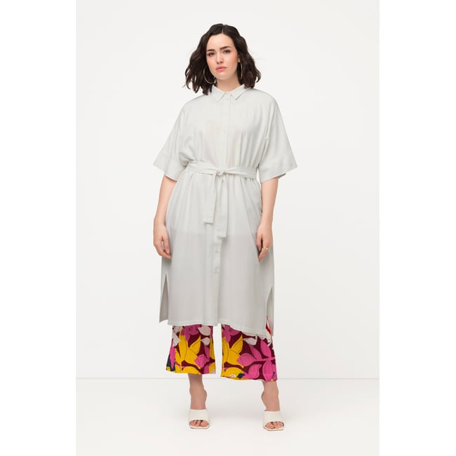 Robe midi en lin mélangé blanc cassé <span itemprop=