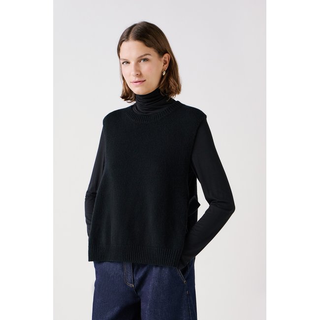 Poncho ample en laine HEVY noir <span itemprop=