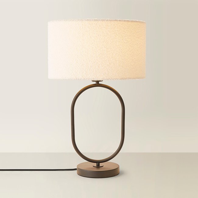 Matte Black Oval Table Lamp with Boucle Drum Shade, black, SO'HOME