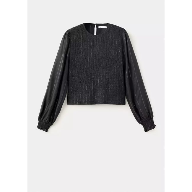 Blouse à motif nid d'abeille en fil métallisé gris anthracite <span itemprop=