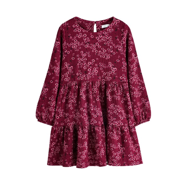Robe à manches longues en jersey froissé prune rose <span itemprop=