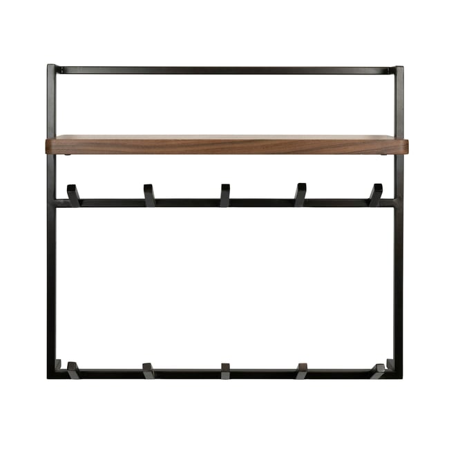 Portemanteau mural 1 étagère bois massif 10 crochets NAKO Couleur marron <span itemprop=