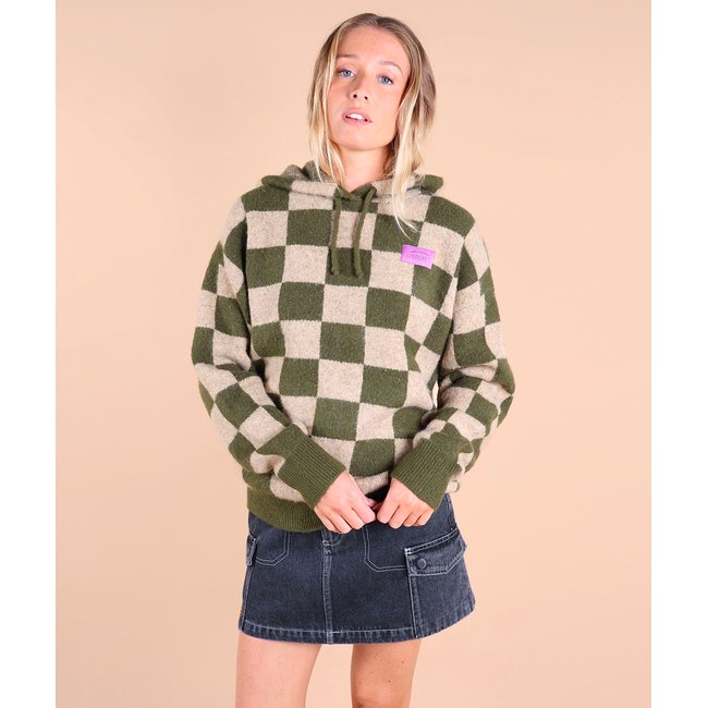 Pull jacquard à capuche CHESS army <span itemprop=