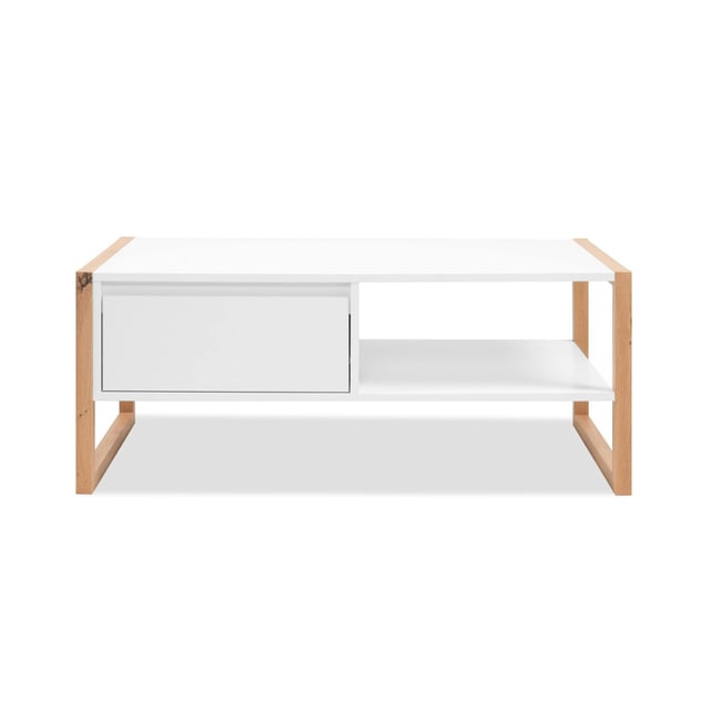 Table basse rectangulaire avec niche et tiroir ALVA Couleur blanc <span itemprop=