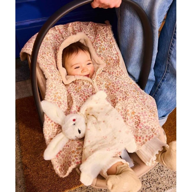 Poncho à capuche, intérieur duveteux, imprimé floral rose pale <span itemprop=