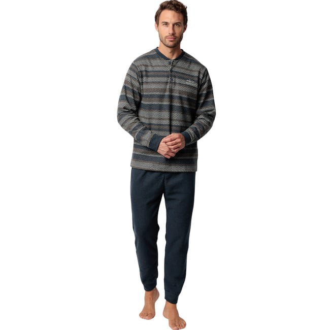 Pyjama pantalon top manches longues Magno bleu marine <span itemprop=