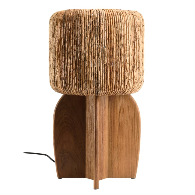 Lampe 30x30cm en rotin couleur naturelle et bois de teck recyclé SWING Couleur bois naturel <span itemprop=