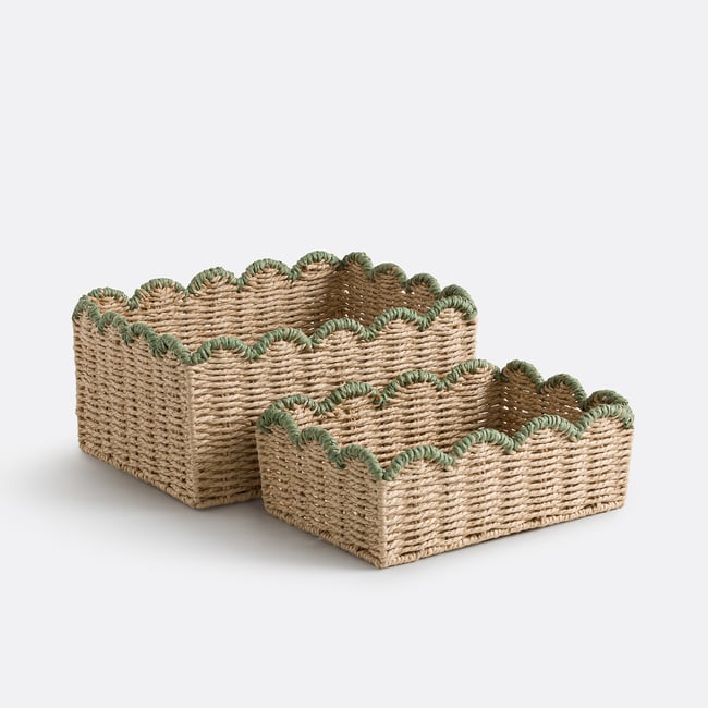 Lot de 2 paniers en papier tressé, SUFIA Couleur naturel/vert de gris <span itemprop=