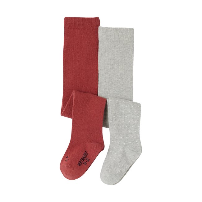 Lot de 2 paires de collants pois gris chiné / uni <span itemprop=