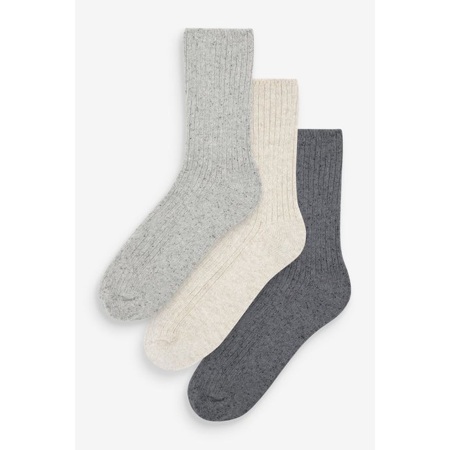 Chaussettes laine et soie, 3 paires gris <span itemprop=
