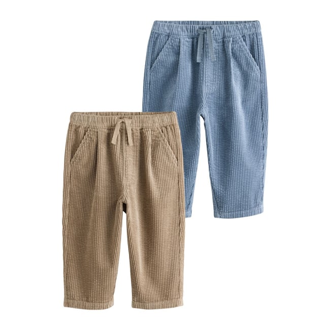 Pantalon en velours côtelé texturé, lot de 2 bleu/pierre <span itemprop=