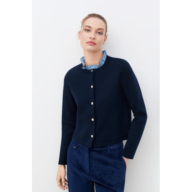 Pull droit col froncé MDELWYN bleu marine <span itemprop=