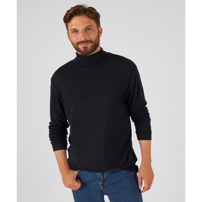 Tee-shirt fine côte Thermolactyl noir <span itemprop=