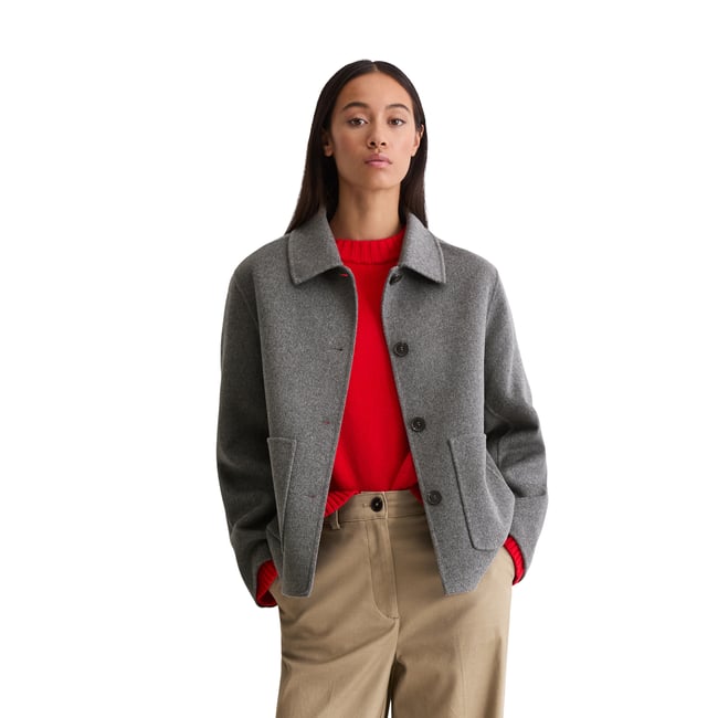 Veste chemise regular en double face de laine noble gris <span itemprop=