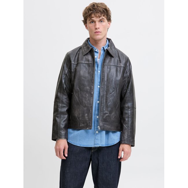 Veste En Cuir Veste en cuir anthracite <span itemprop=