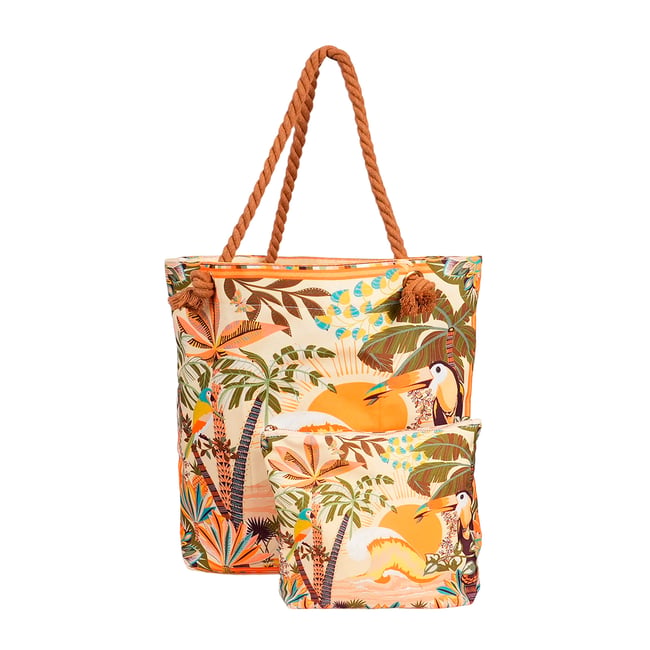 Sac cabas à motifs exotiques avec trousse DOLCE jaune <span itemprop=