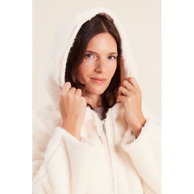 Parka réversible courte à capuche beige <span itemprop=
