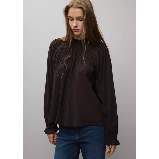 Blouse avec empiècement froncé marron <span itemprop=