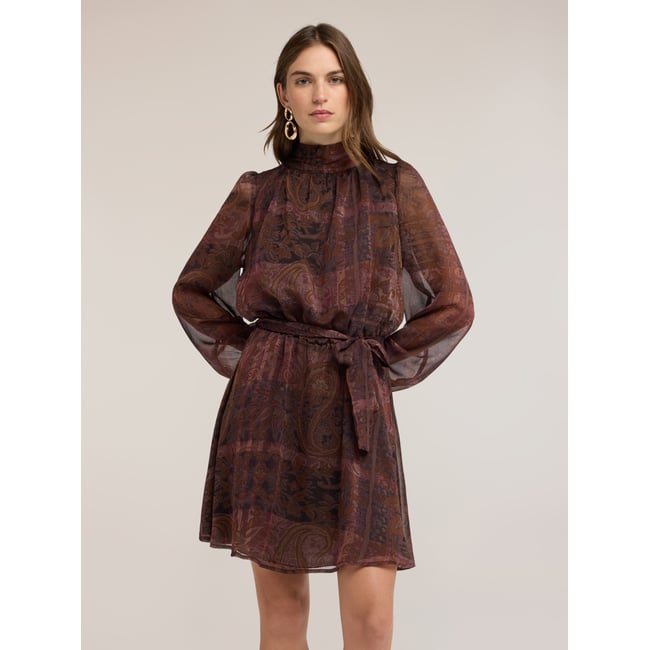Robe courte imprimée marron <span itemprop=