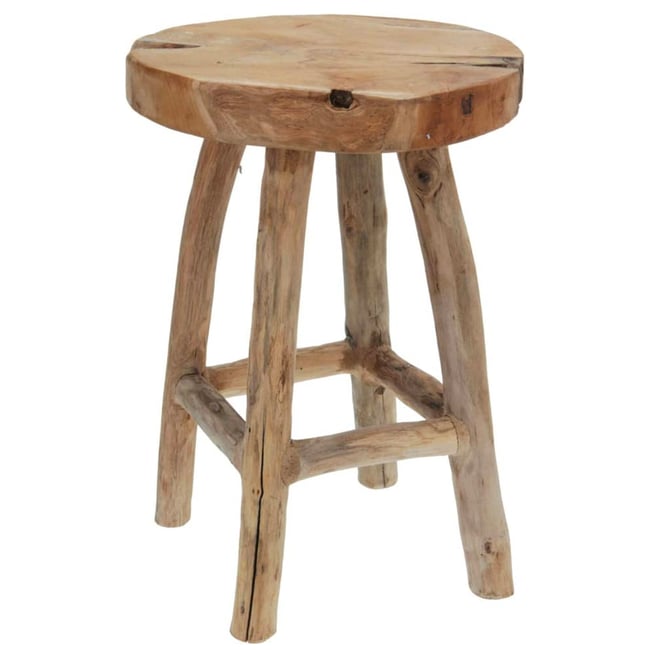 Tabouret rustique rond en teck 30x30x42cm Couleur bois <span itemprop=