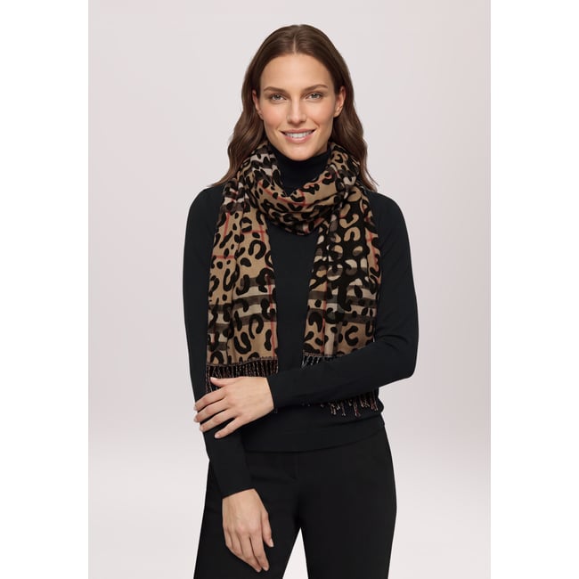Écharpe d'hiver à franges camel/black <span itemprop=
