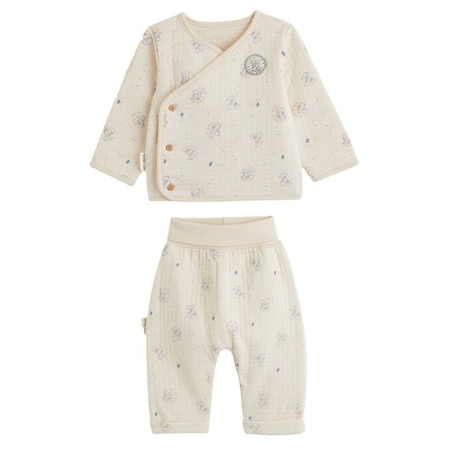 Ensemble bébé gilet et pantalon en coton matelassé Voix Lactée ecru <span itemprop=