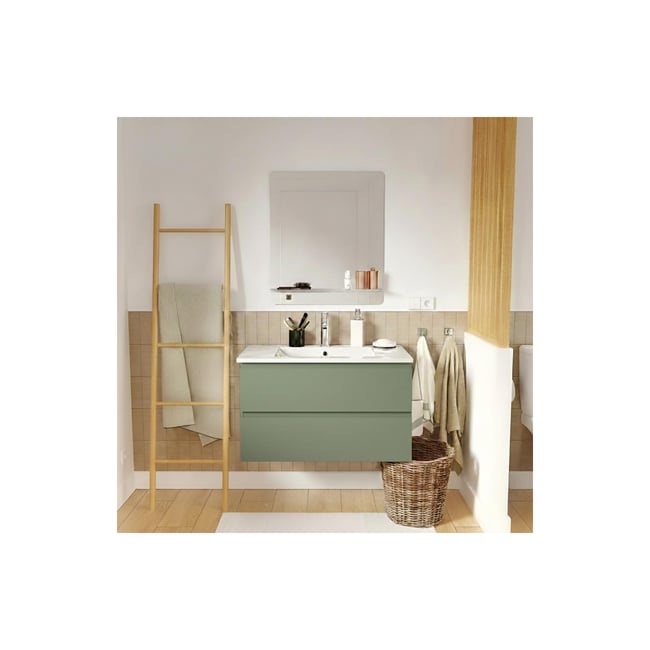 Meuble simple vasque 80cm décor chêne avec robinet et miroir SORRENTO - MOB IN