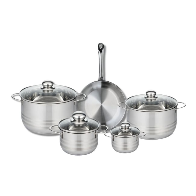 Batterie 1 poêle 24cm + 4 faitouts 12/16/20/24cm PROFI BRILLANT gris <span itemprop=