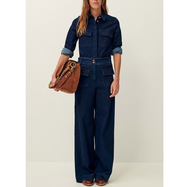 Manhattan Wide Leg Trousers with Patch Pockets, denim, SESSUN