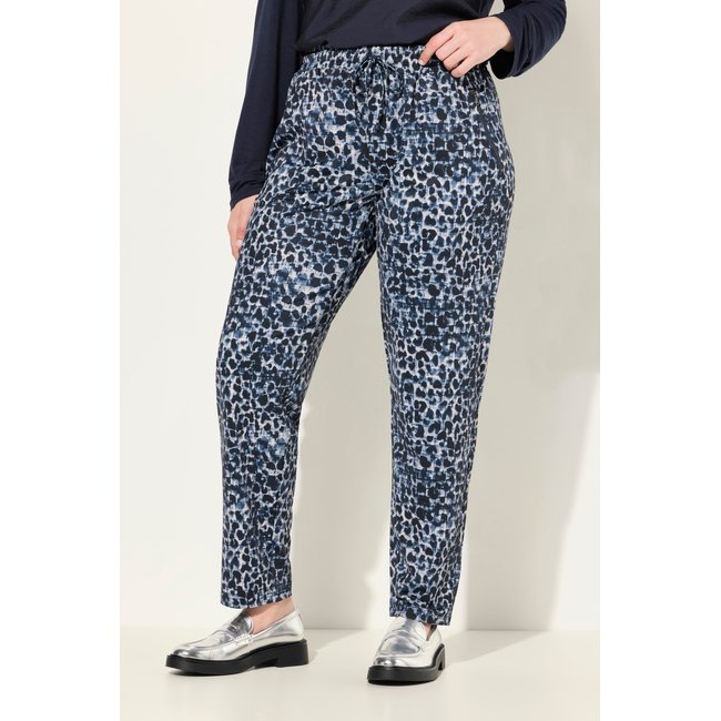 Pantalon en jersey motif léopard marine <span itemprop=