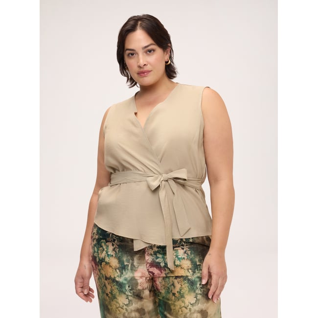 Gilet en tencel beige <span itemprop=