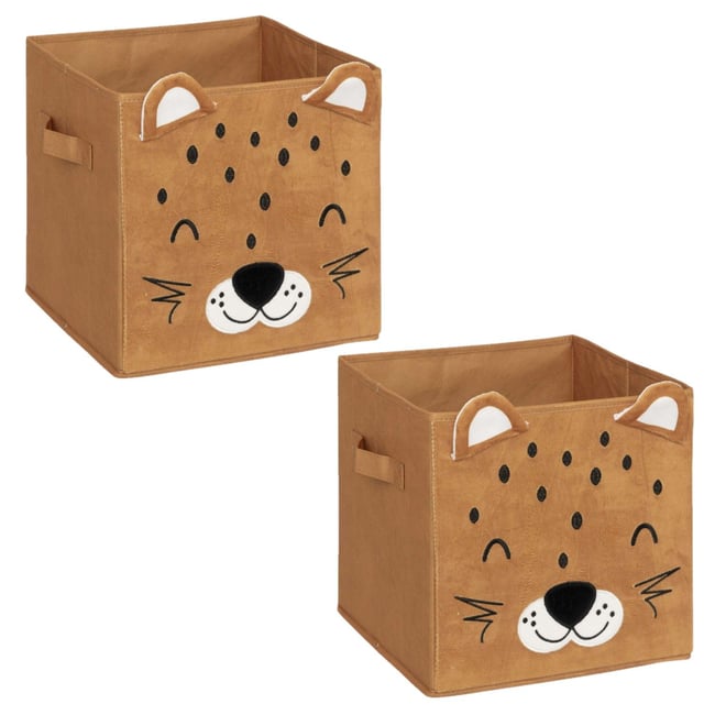 Lot de 2 boîtes de rangement enfant tigre en velours JOEY Couleur marron <span itemprop=