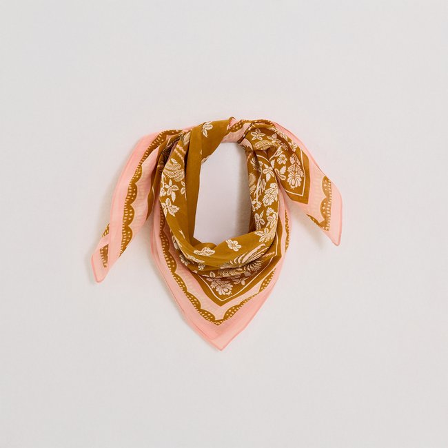Foulard carré imprimé palmiers rose <span itemprop=