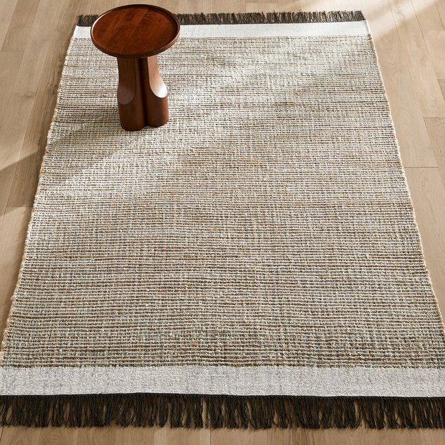 Vloerkleed in jute wol en katoen, plat geweven, Siptah <span itemprop=