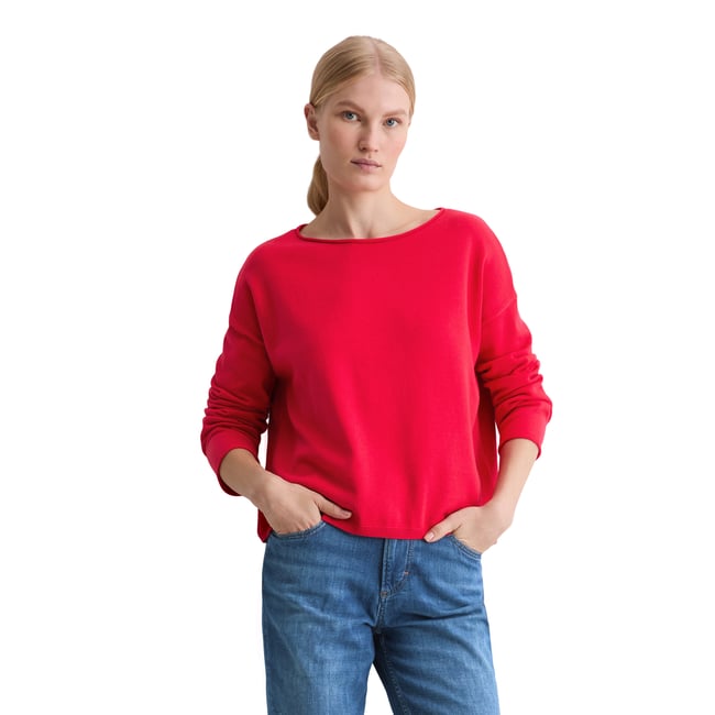 Pull en maille fine loose en pur coton bio rouge clair <span itemprop=
