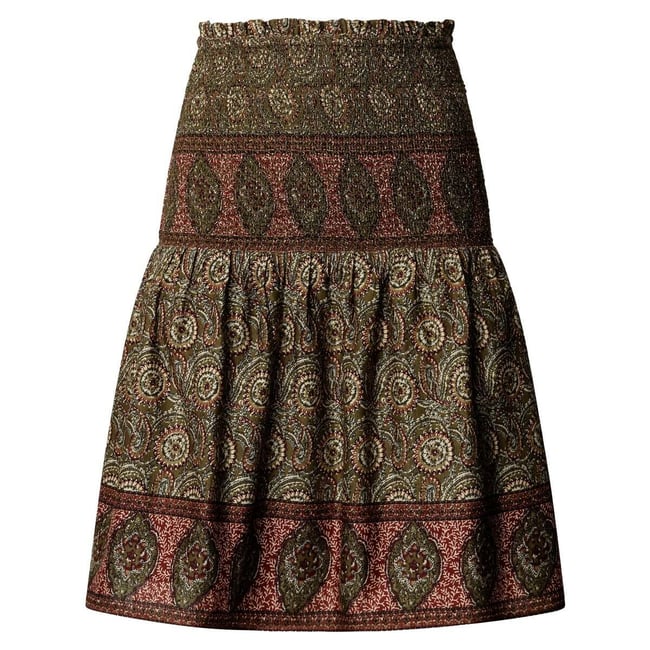 Jupe Courte À Imprimé Ornemental vert kaki <span itemprop=