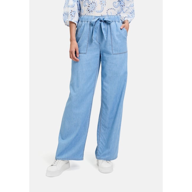 Pantalon casual à taille élastique light blue denim <span itemprop=