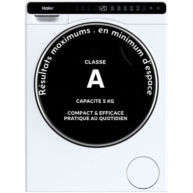 Lave linge compact HW50-BP12307U1-S - 5 kg - 1200 tr/min - Classe A - Moteur induction - Connecté blanc <span itemprop=