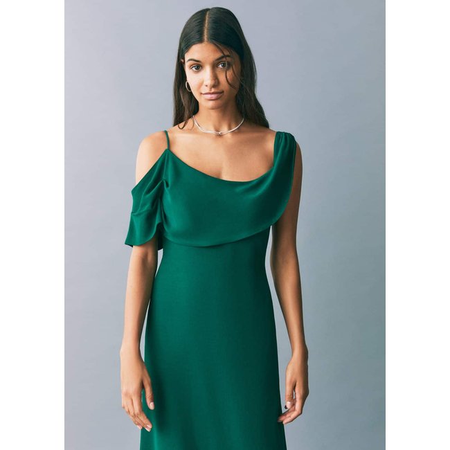 Robe gaze asymétrique volant vert foncé <span itemprop=