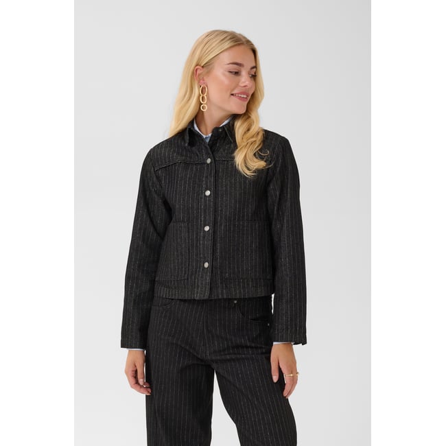 Chemise à manches longues noir black with silver pinstripe <span itemprop=