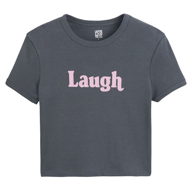 T-shirt de mangas curtas com mensagem antracite <span itemprop=