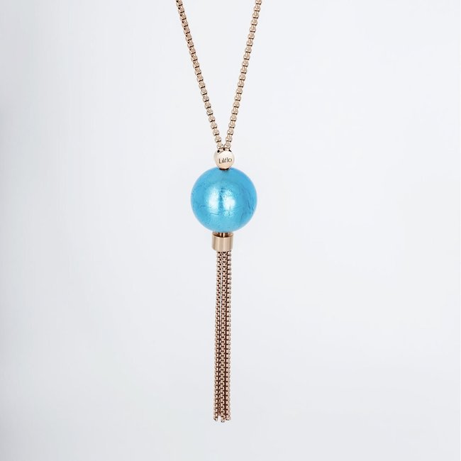 Long necklace Liliflo Rose - Murano Aqua, rose gold, LILIFLO