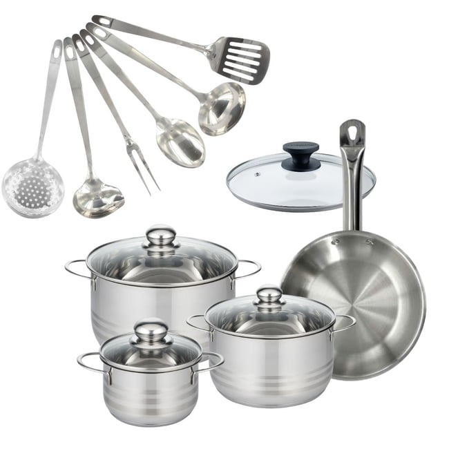 Batterie de cuisine 1 poêle 24cm + 3 faitouts 16/20/24cm ETERNA inox <span itemprop=
